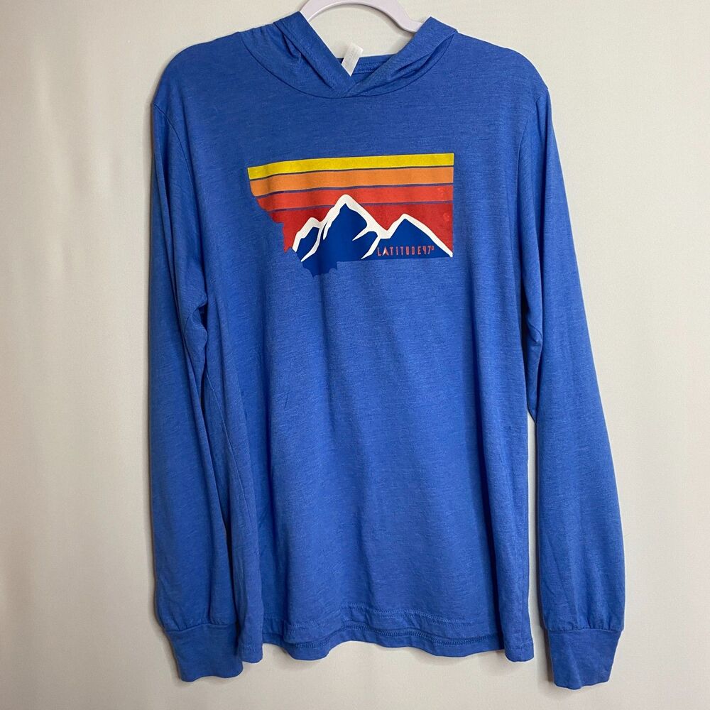 VTG Mountain Sunset State of MT Graphic Tee Hoodie Latitude 47 Degrees Size L